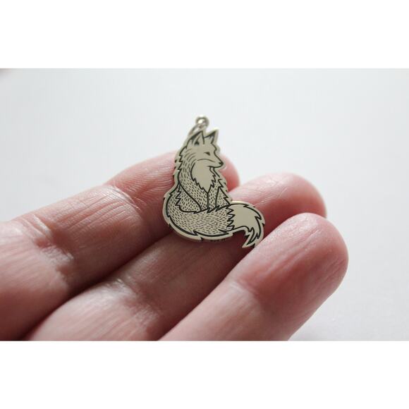 Sterling Silver Fox Charm Necklace, Silver Fox Charm Pendant - Picture 3 of 5